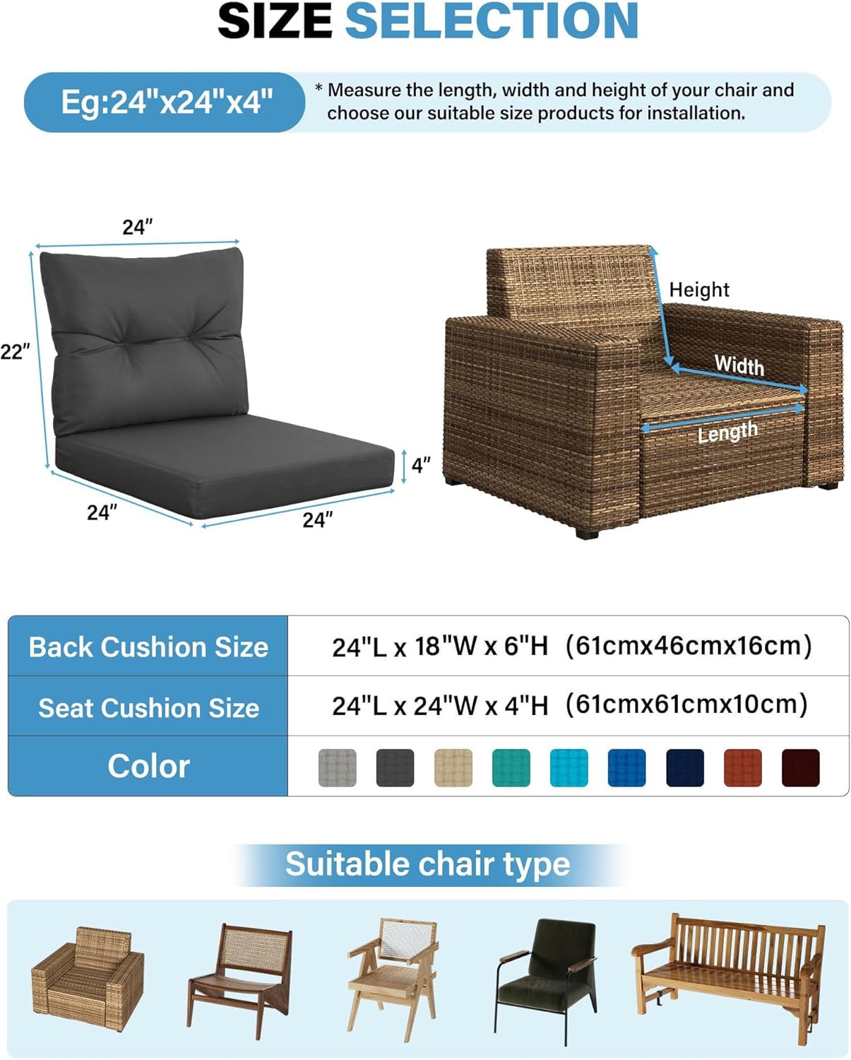 屋外パティオ家具 ダークグレー クッション 4 個セット、防 - Outdoor Furniture Cushions 24 X 24 のレビューと価格