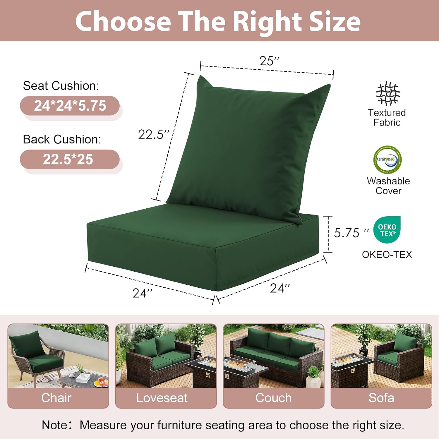 屋外用ディープシートクッションセット、24x24インチ、フォ - Outdoor Furniture Cushions 24 X 24 のレビューと価格