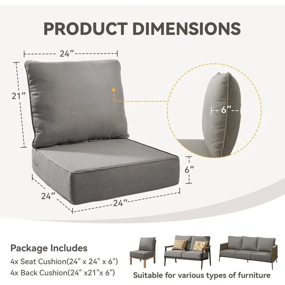 UV&耐水性アウトドアクッションセット、厚さ6の厚手フォーム - Outdoor Furniture Cushions 24 X 24 のレビューと価格