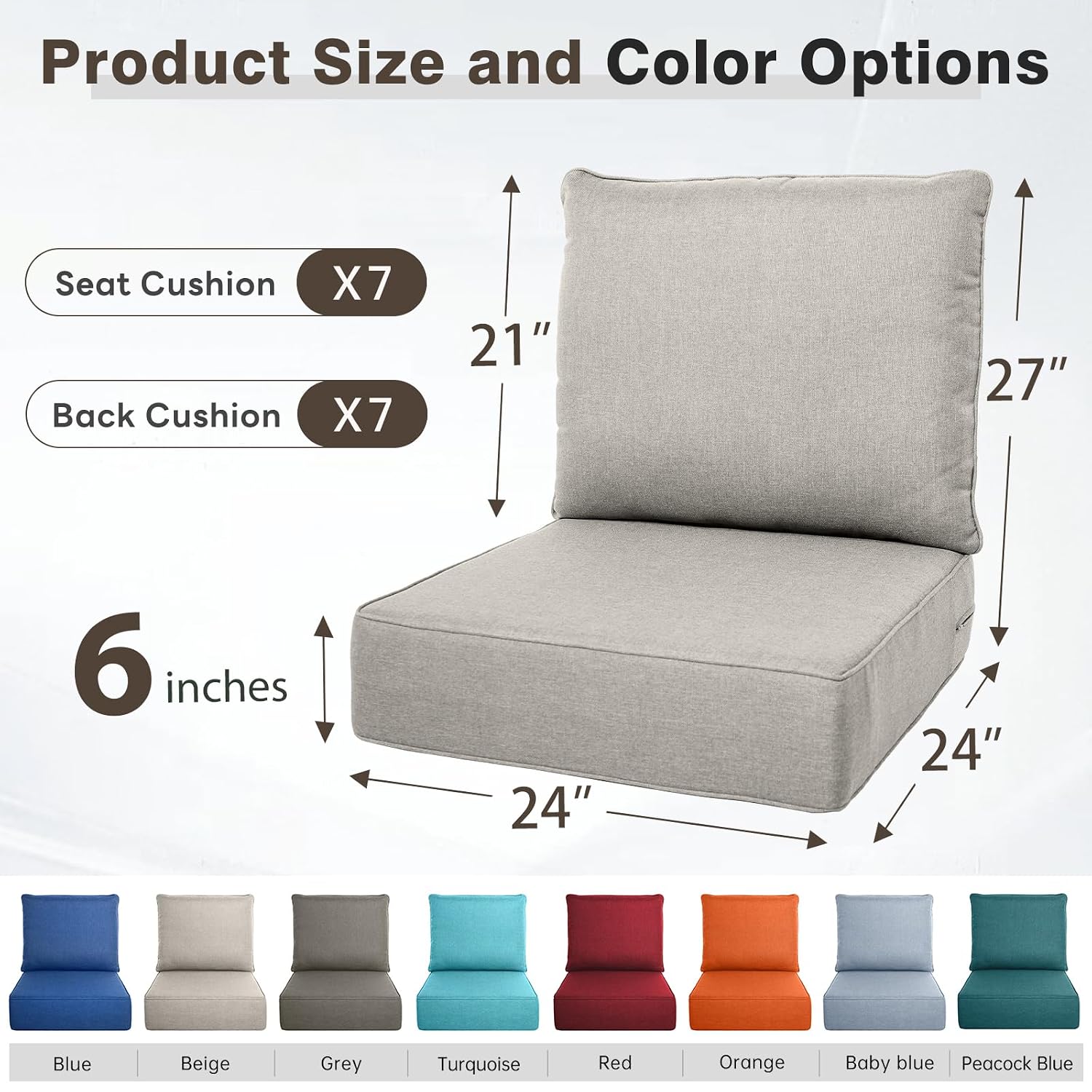 厚さ6インチの屋外用クッションセット 24x24インチ 28 - Outdoor Furniture Cushions 24 X 24 のレビューと価格
